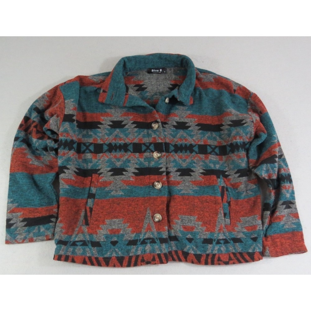 Blue B Aztec Jacket Womens M Southwestern Print Button Front Fleece Soft Shacket